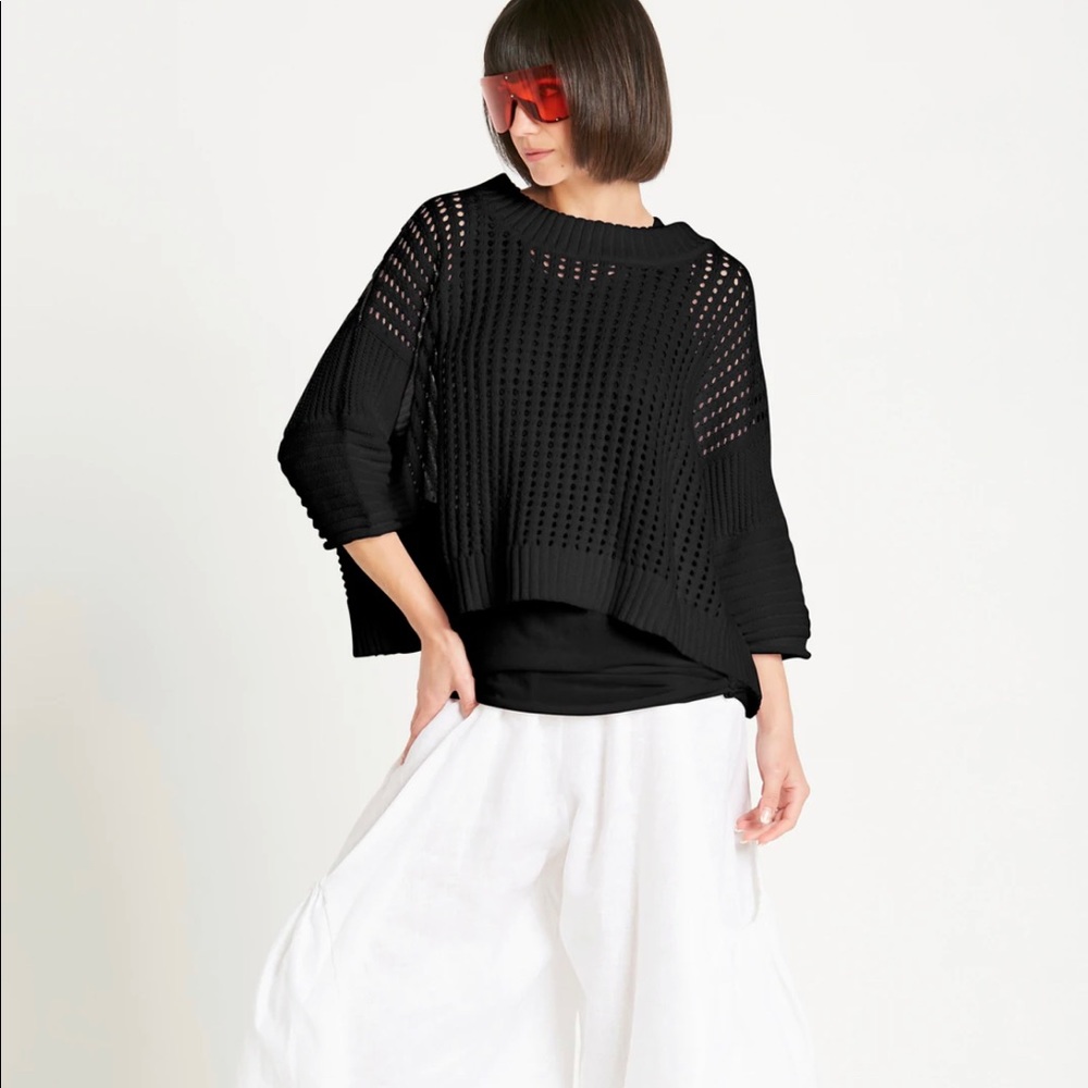 CURRENT SEASON Planet by Lauren G COTTON CROP FISHERMAN CREWNECK SWEATER